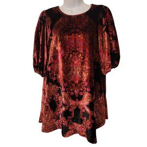 Free People XS Velvet Tunic Puff Sleeve Keyhole Back‎ MAYE Whimsigoth Coquette